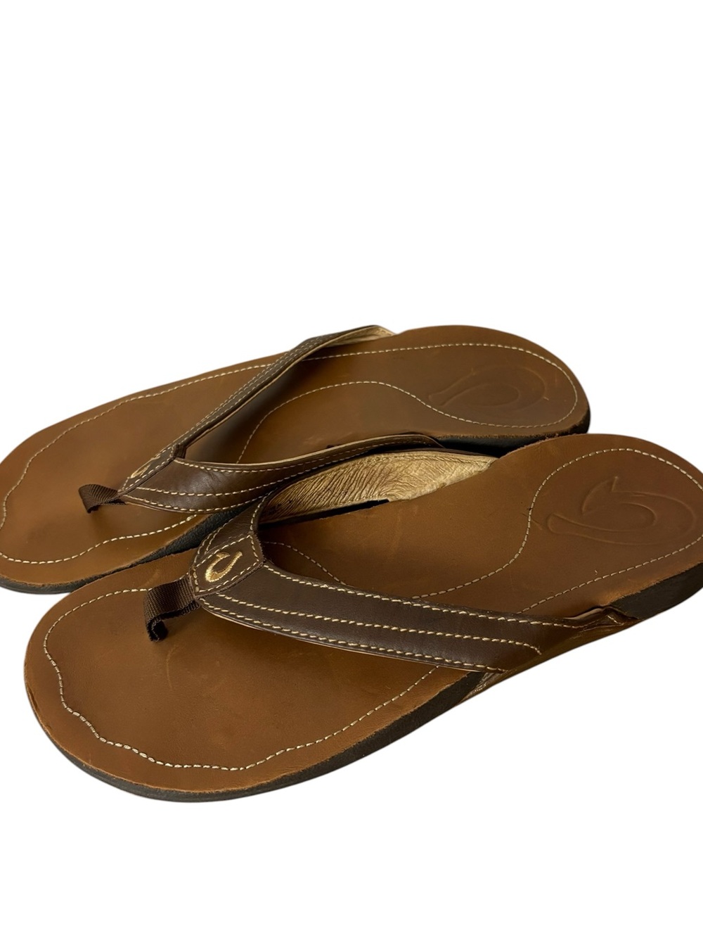 Olukai Kumu Flip Flops Thong Sandals brown leather Women’s Size US 7 EU 37